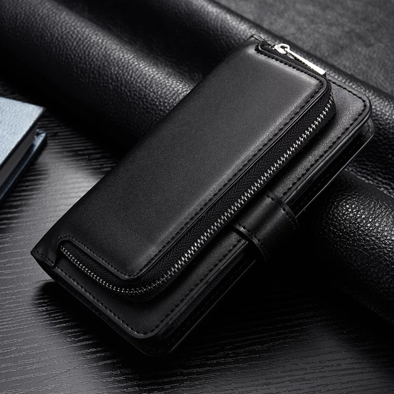 Flip Cover Detachable Magnet Closure Handbag For iPhone 11 Pro Max X XS XR 7 8Plus Zipper Leather Wallet Phone Case