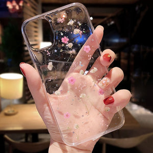 Real Dry Flower Case For iPhone 7 8 Plus 6 6s Clear Transparent Case For iPhone 11 Pro X XR XS MAX